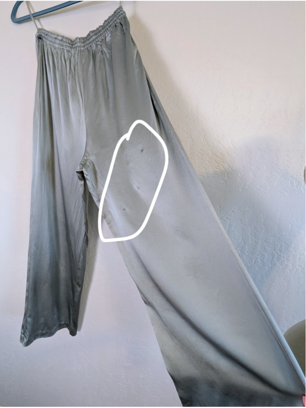 Tesori 100% Silk Wide Leg Pants Sage Green Elastic Waist Minimalist Lounge S - Picture 9 of 9